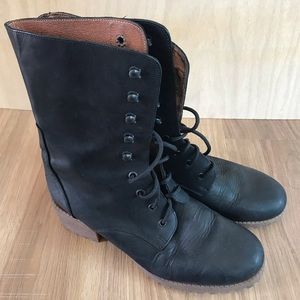 J. Crew Italian leather black boots combat lace up